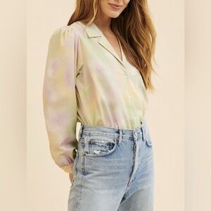 Just Female x Free People Collab Nikki Tie-Dye Button down, medium Pastel swirl